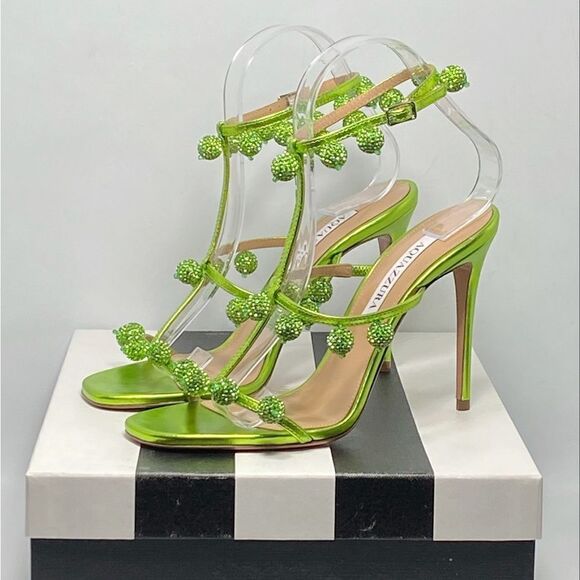 Aquazzura Cha Cha Cha Metallic Leather Sandals size 37.5 - Picture 10 of 12